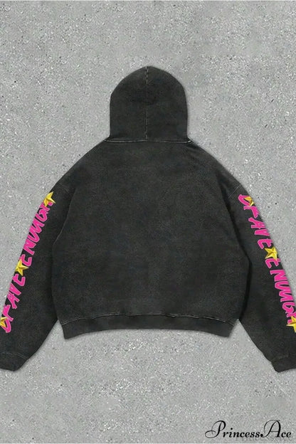 Hip-Hop Rock Character Letter Print Loose Hoodie