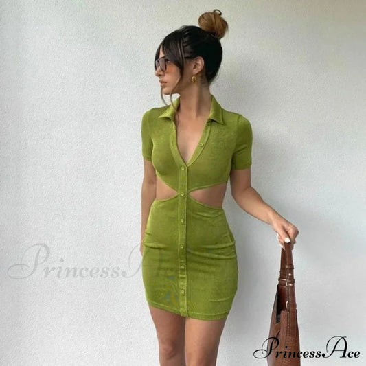 Hollow Bodycon Mini Split Nightclub Evening Female Casual Elegant Streetwear Top Cut Out Dress