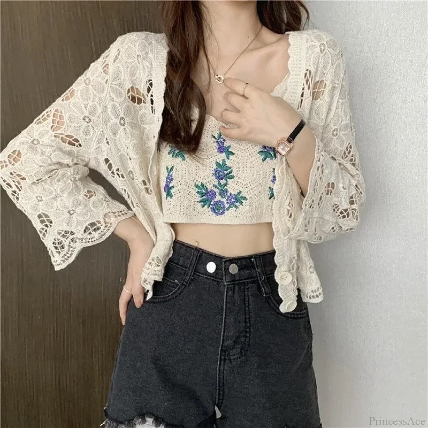 Hollow Out Elegant Long Sleeve Shrug Cardigan