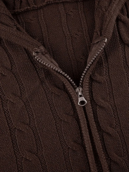 Hooded Button Graceful Front Knit Cardigan