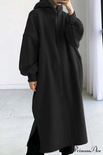 Hooded Sweatshirt Dress with Drop Shoulder