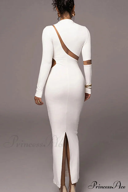 Irregular Slit Long Sleeve Dress