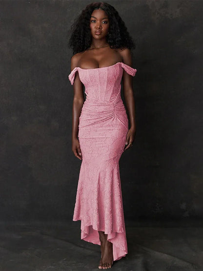 Jacquard Off Shoulder Mermaid Vacation Dress