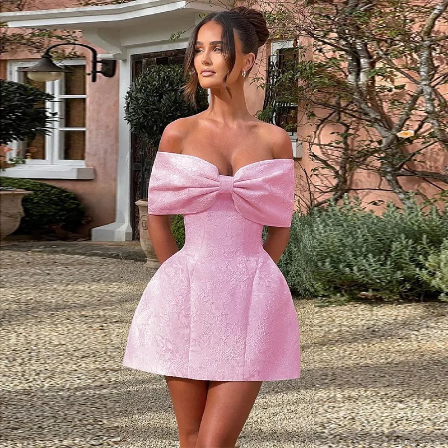 Jacquard Waist Wrap A-line Vacation Dress