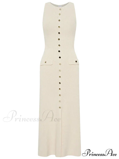 Knit Buttoned Stylish Midi Dress