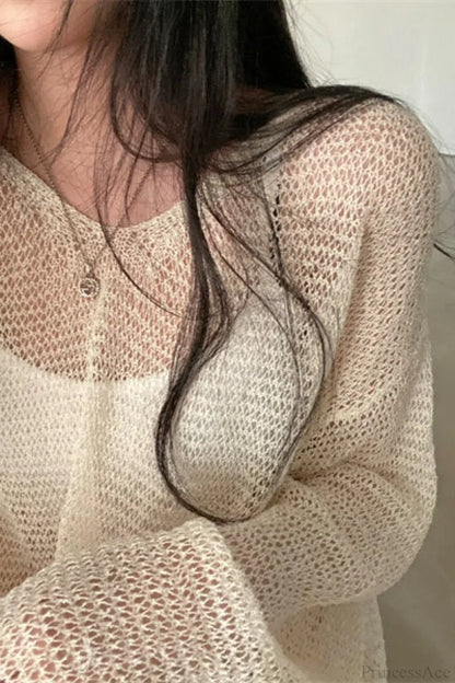 Knitted Openwork Loose Long Sleeve Chic Blouse