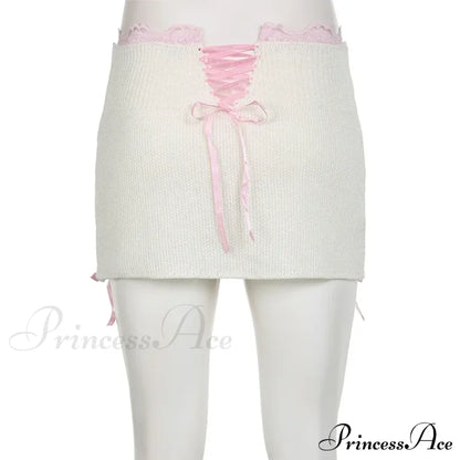 Lace Knitted Bow Fairycore Graceful Balletcore Micro Mini Skirt