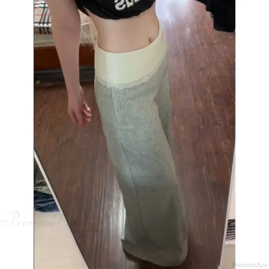 Lace Patchwork Basic Flare Women Pants