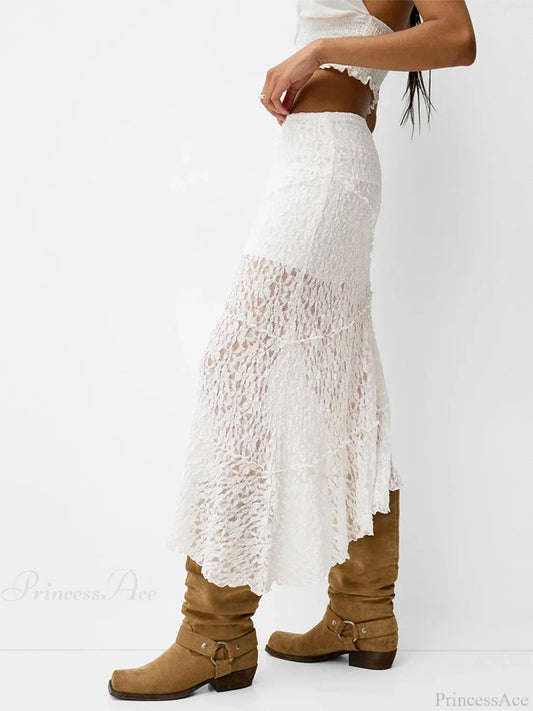 Lace Patchwork Low Waist Summer Long Skirt Casual Skirt