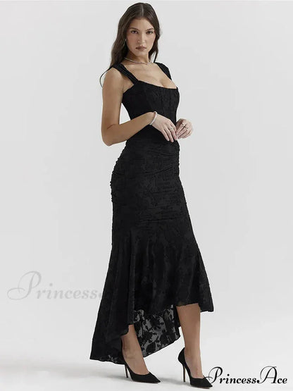 Lace Textured Strap Charming Wrap Midi Dress