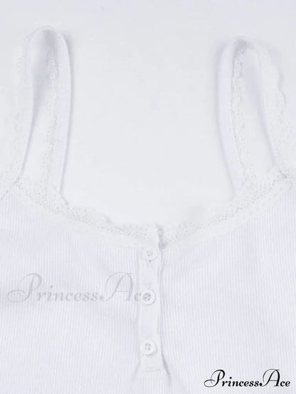 Lace Trim Button Trendy Up Cami Top