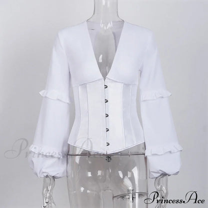 Lace Up Corset Charming Long Sleeve Blouse
