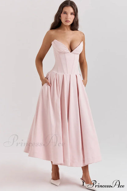 Lady Black Stylish Strapless Midi Dress