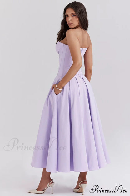 Lady Black Stylish Strapless Midi Dress