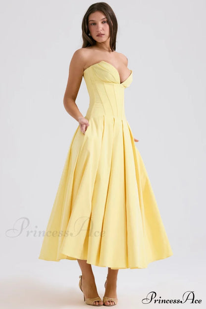 Lady Black Stylish Strapless Midi Dress
