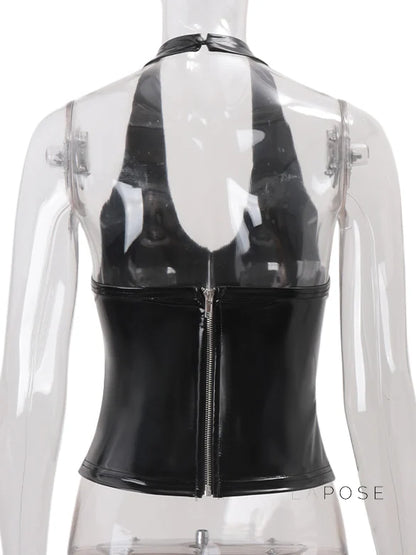 Aahana Faux Leather Halter Crop Top