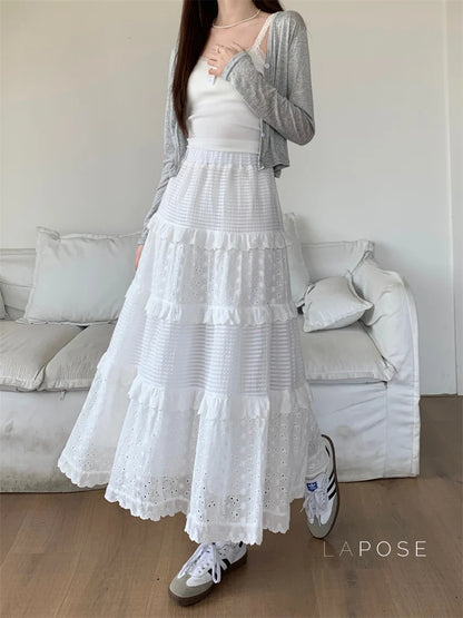 Aaralyn Tiered Lace Midi Skirt
