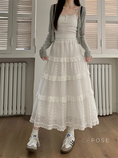 Aaralyn Tiered Lace Midi Skirt
