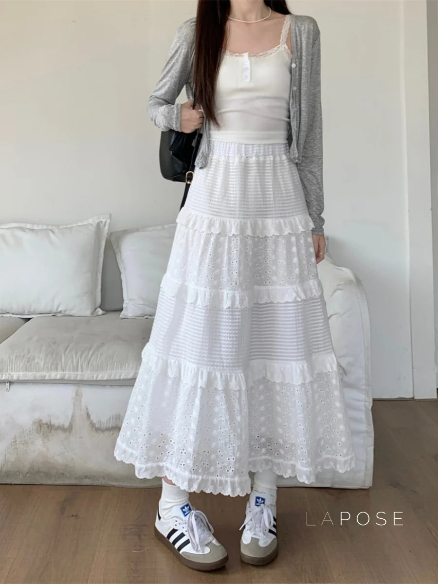 Aaralyn Tiered Lace Midi Skirt