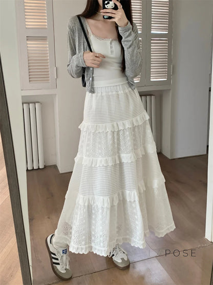 Aaralyn Tiered Lace Midi Skirt