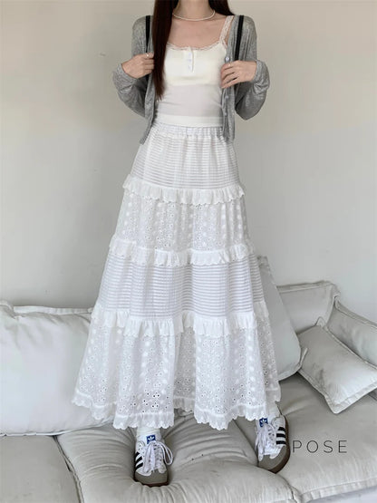 Aaralyn Tiered Lace Midi Skirt