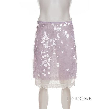 Aarna Sequin Lace Detail Midi Skirt