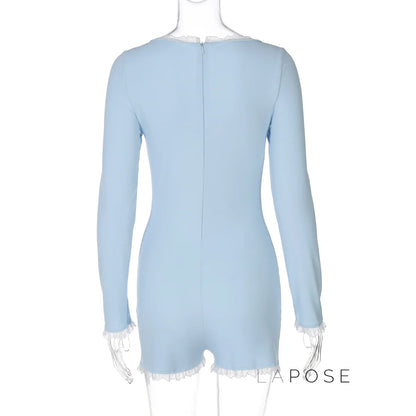 Adalida Sky Blue Lace Romper