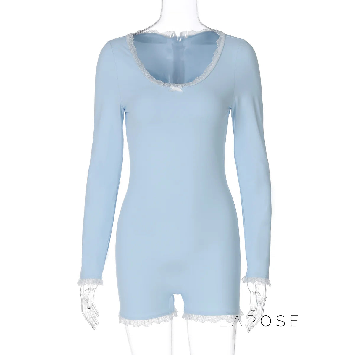 Adalida Sky Blue Lace Romper