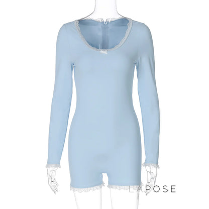 Adalida Sky Blue Lace Romper