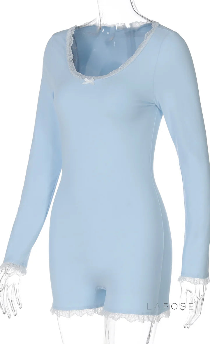 Adalida Sky Blue Lace Romper