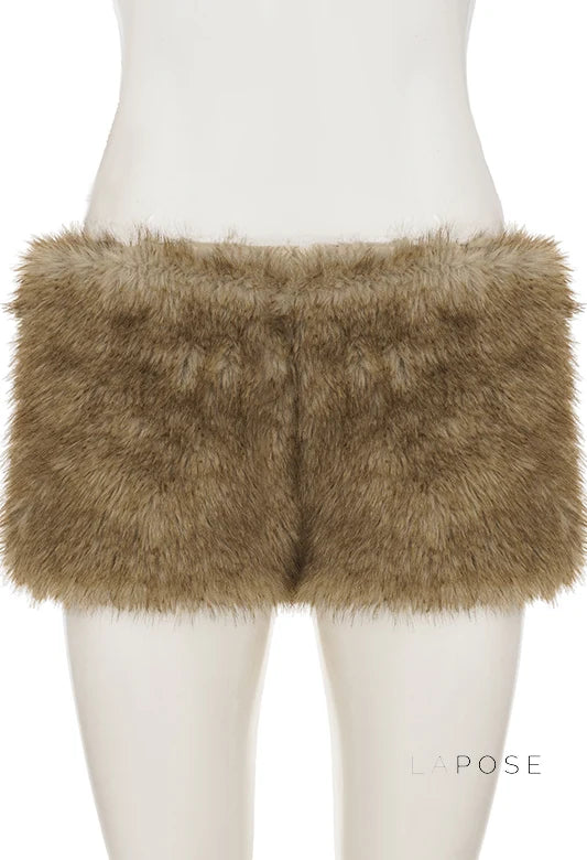 Adeline Khaki Faux Fur Shorts