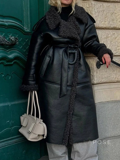 Aditri Faux Leather Tie Jacket