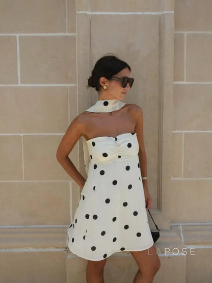 Ailen One Shoulder Polka Dot Dress