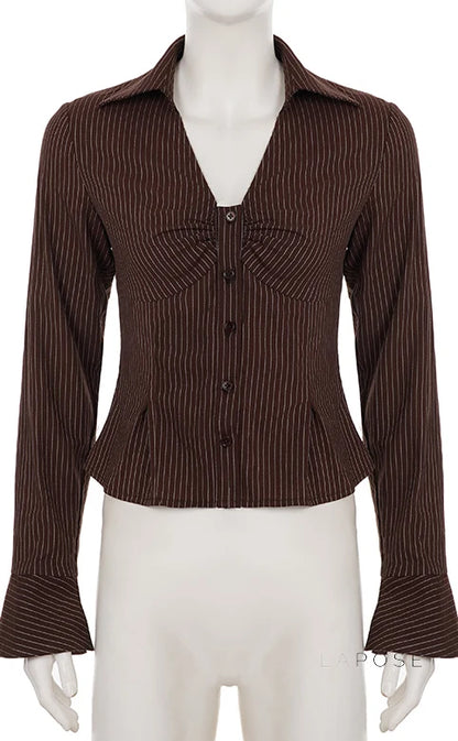 Ailen Striped V-Neck Shirt