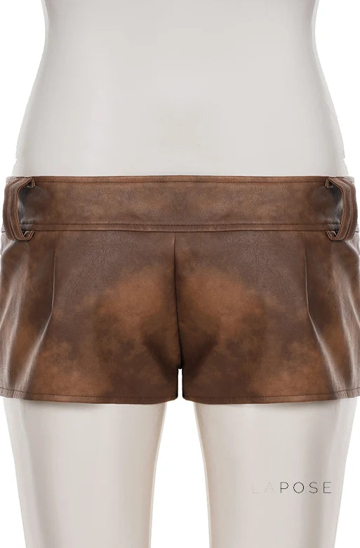Ainslie Brown Faux Leather Biker Shorts