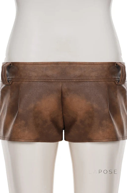 Ainslie Brown Faux Leather Biker Shorts