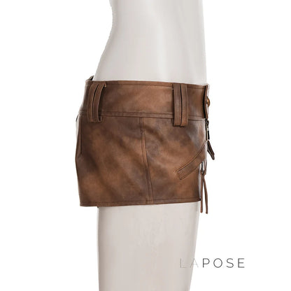 Ainslie Brown Faux Leather Biker Shorts