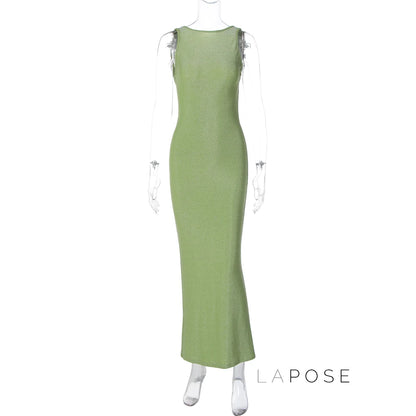 Akilah Shiny Backless Slit Dress