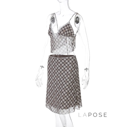 Alize Lace Trim Plaid Skirt Set