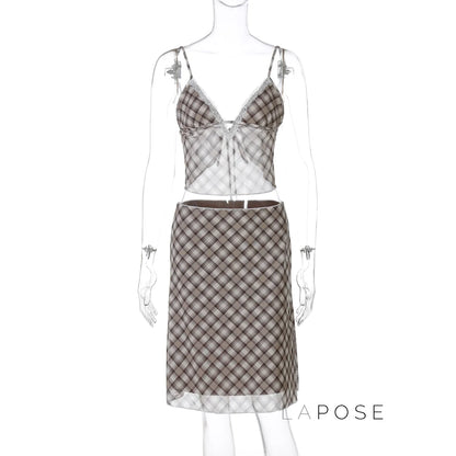 Alize Lace Trim Plaid Skirt Set