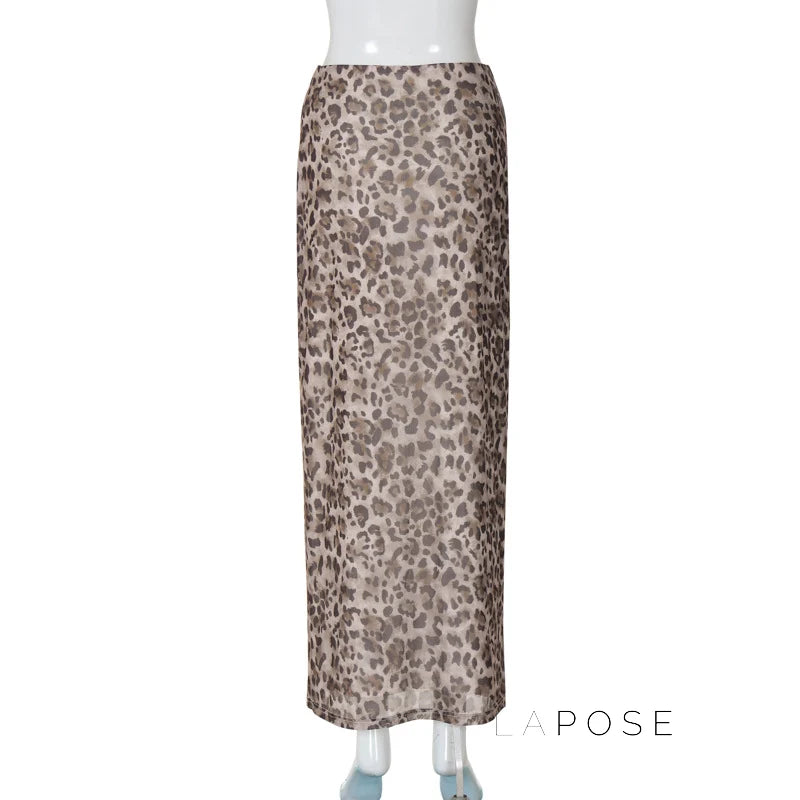Alyssa Leopard Mesh Maxi Skirt