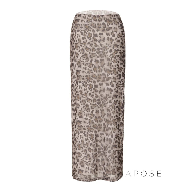 Alyssa Leopard Mesh Maxi Skirt