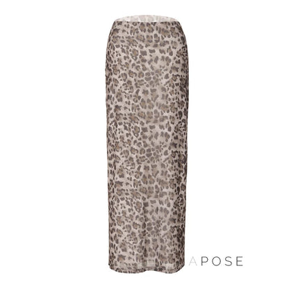 Alyssa Leopard Mesh Maxi Skirt