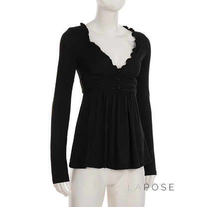 Analy Ruched V-Neck Long Sleeve Top