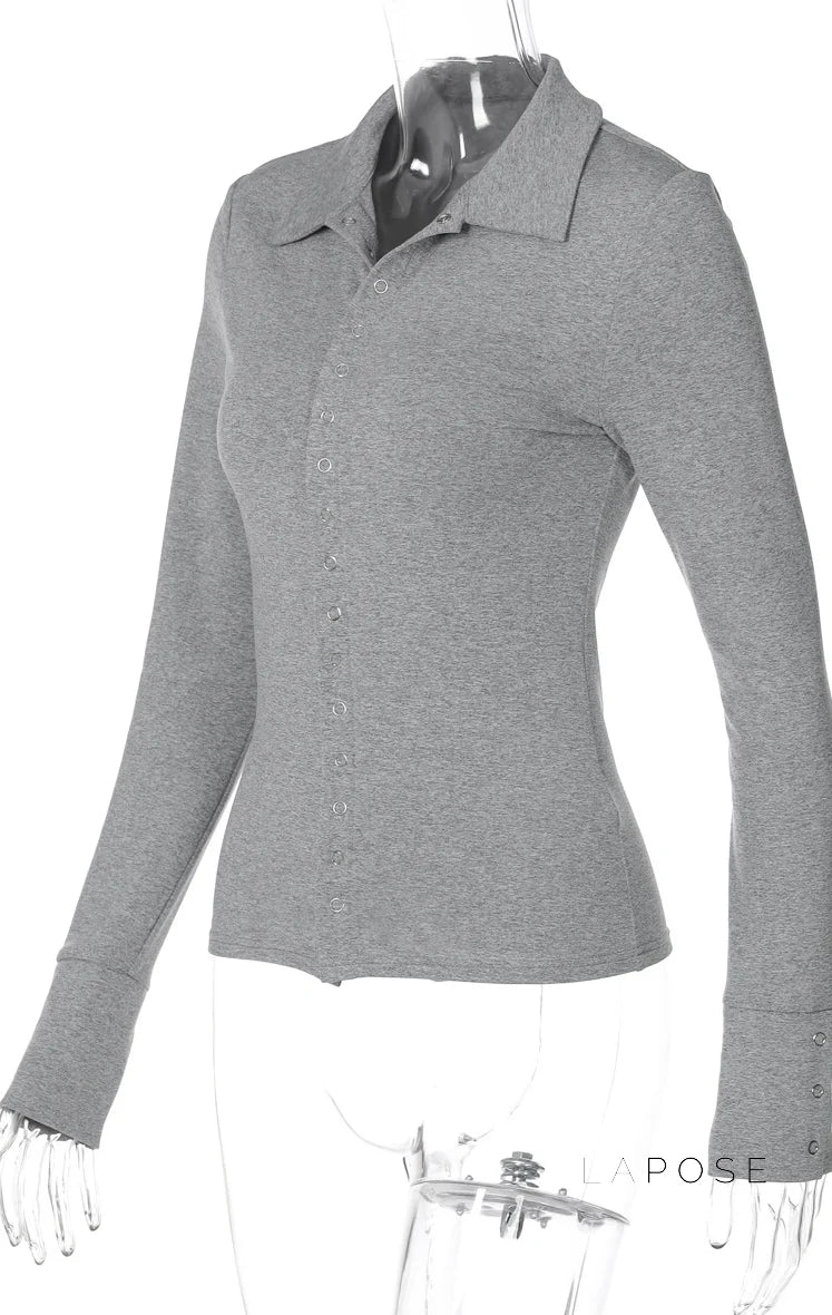 Aniylah Ribbed Collared Button Top