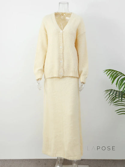 Annalyn V-Neck Knit Skirt Set