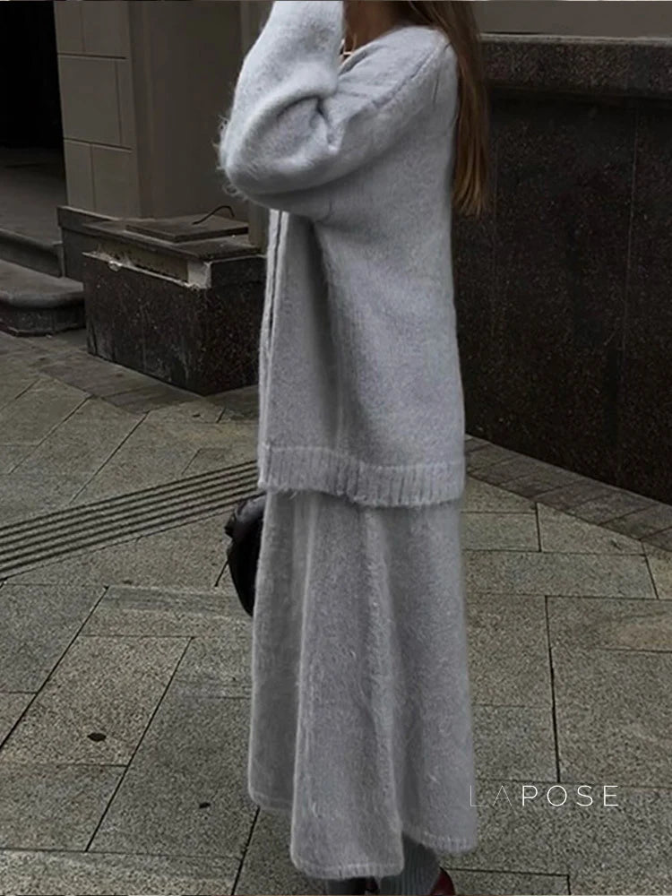 Annalyn V-Neck Knit Skirt Set
