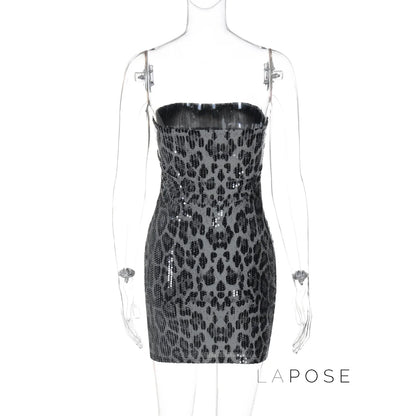 Arleen Strapless Sequin Leopard Mini Dress