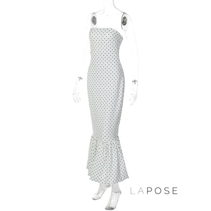 Azaria Polka Dot Strapless Midi Dress