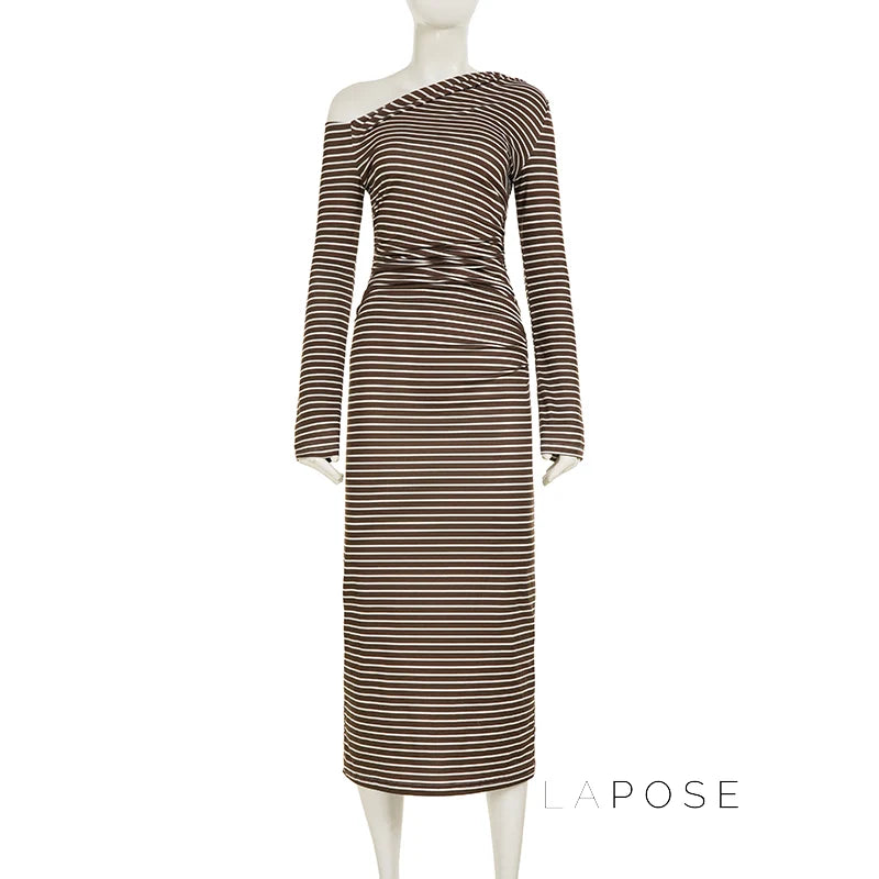 Bracha Striped Ruched One-Shoulder Dress